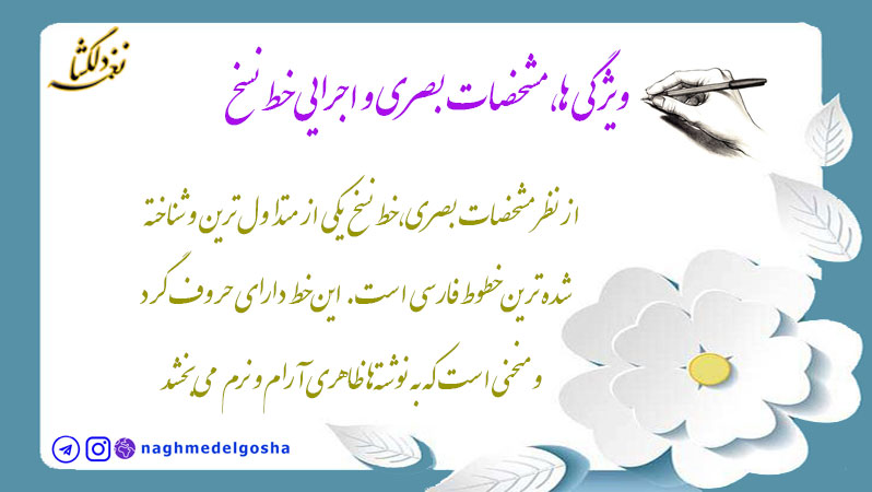 ویژگی ها، مشخصات بصری و اجرایی  خط نسخ