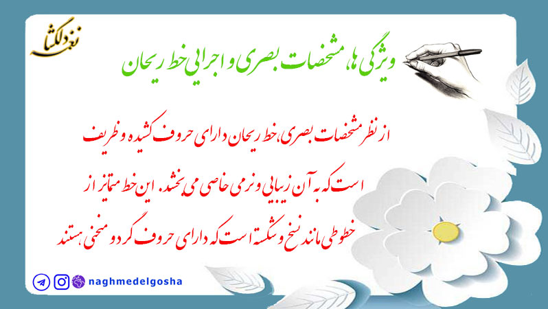 ویژگی ها، مشخصات بصری و اجرایی خط ریحان